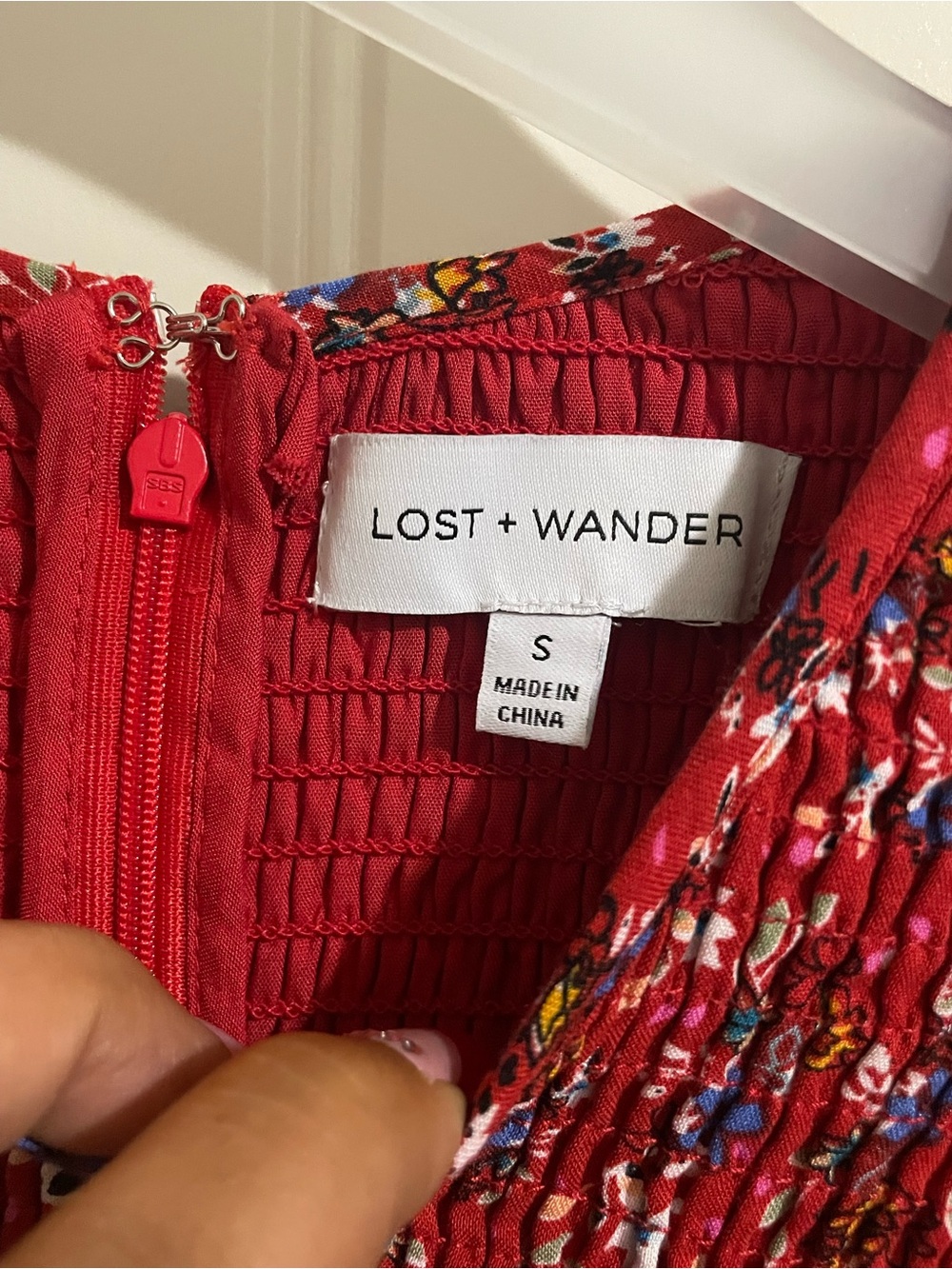 Lost + Wander Red Floral Smocked Midi Dress - Picture 2 of 7